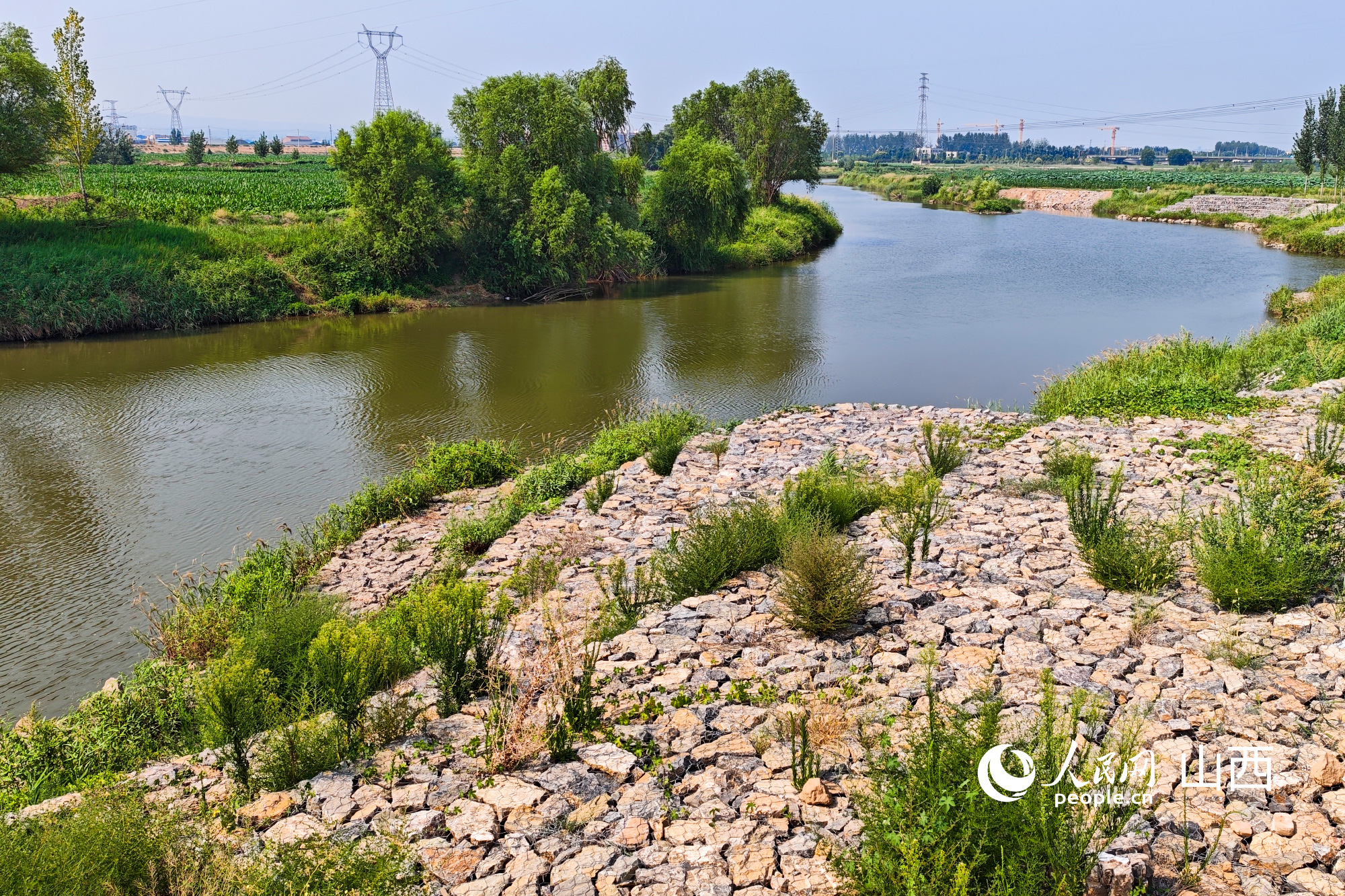 山西省運城市新絳縣汾河河道中的“磨盤壩”。人民網記者 焦搏文攝